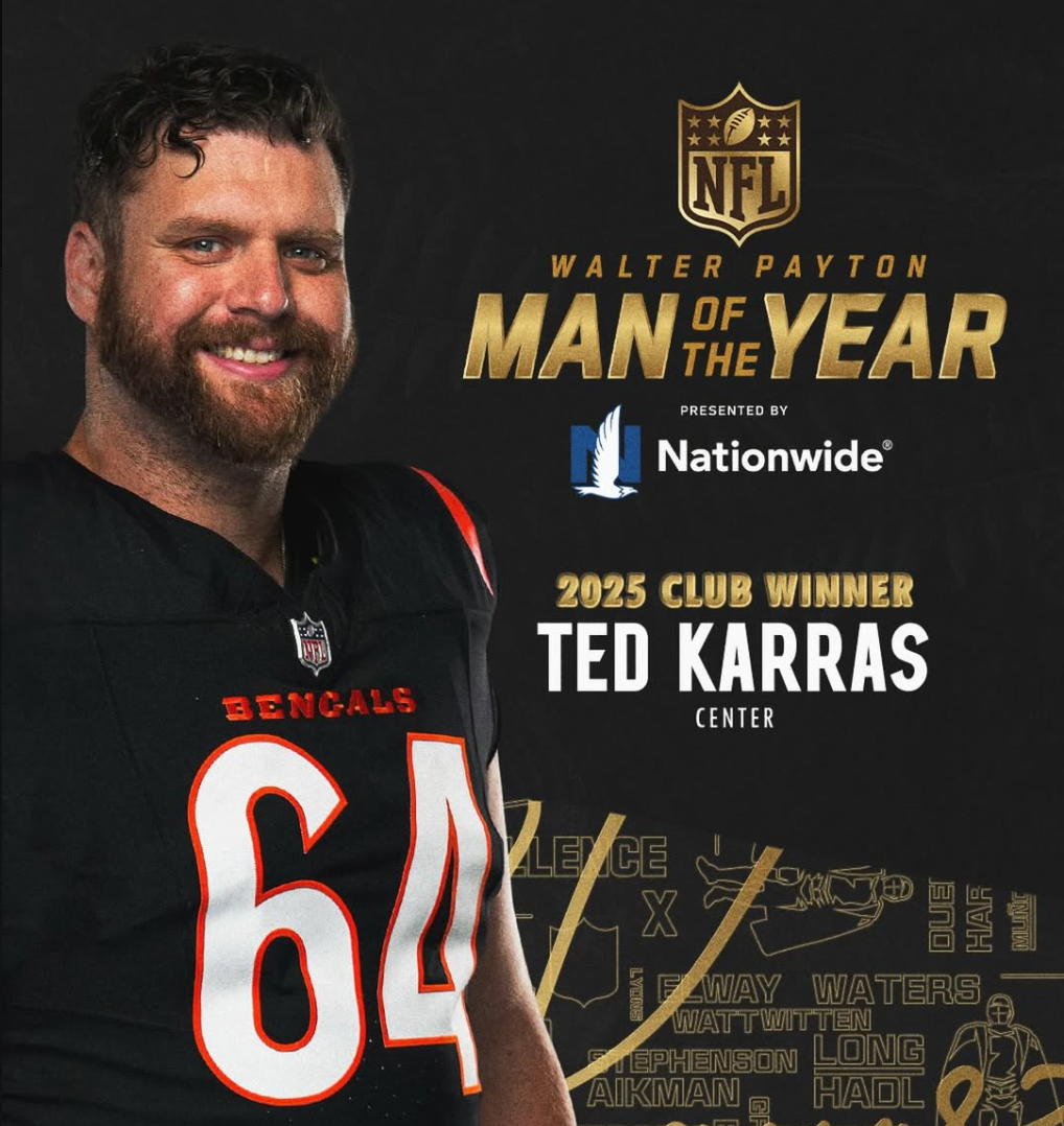 Ted Karras Named Bengals' Club Winner for Walter Payton Man of the Year Award Presented by Nationwide