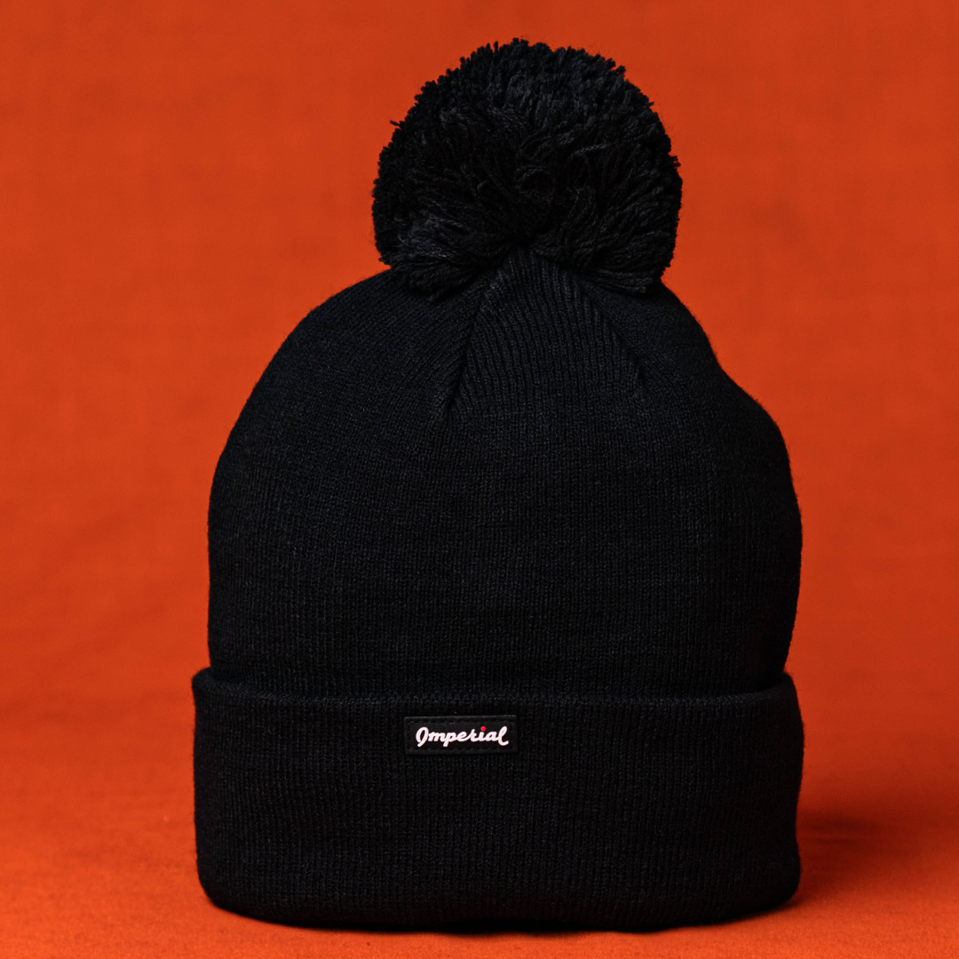 Cincy Beanie - Black w/ Pom