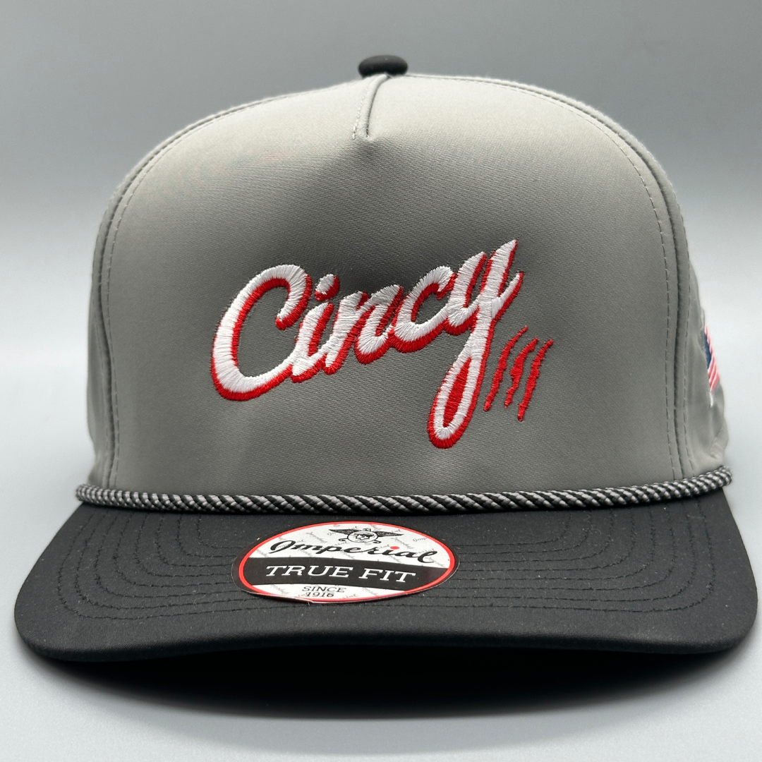 Two Tone Rope Hat - Grey Black w/ Red Offset