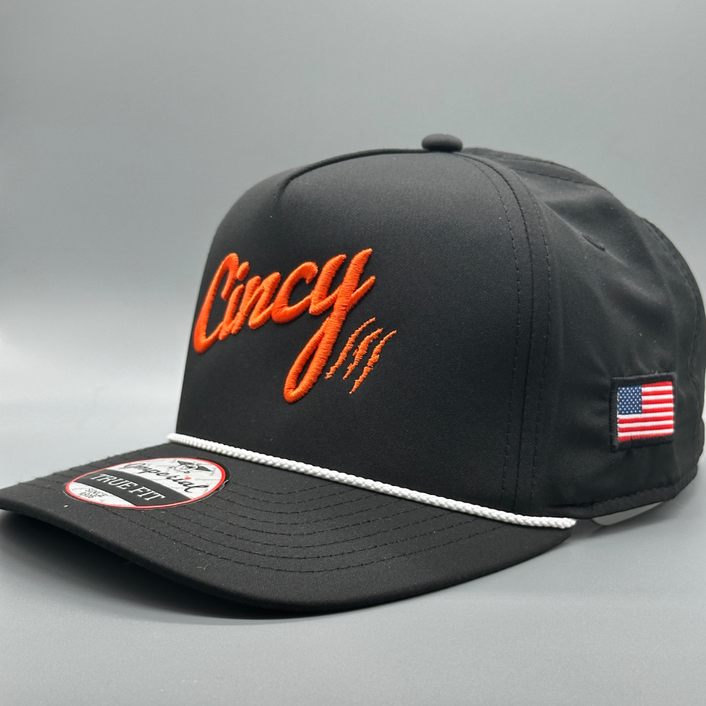 OG 5 Panel Rope Hat - Black with Orange Logo – The Cincy Hat
