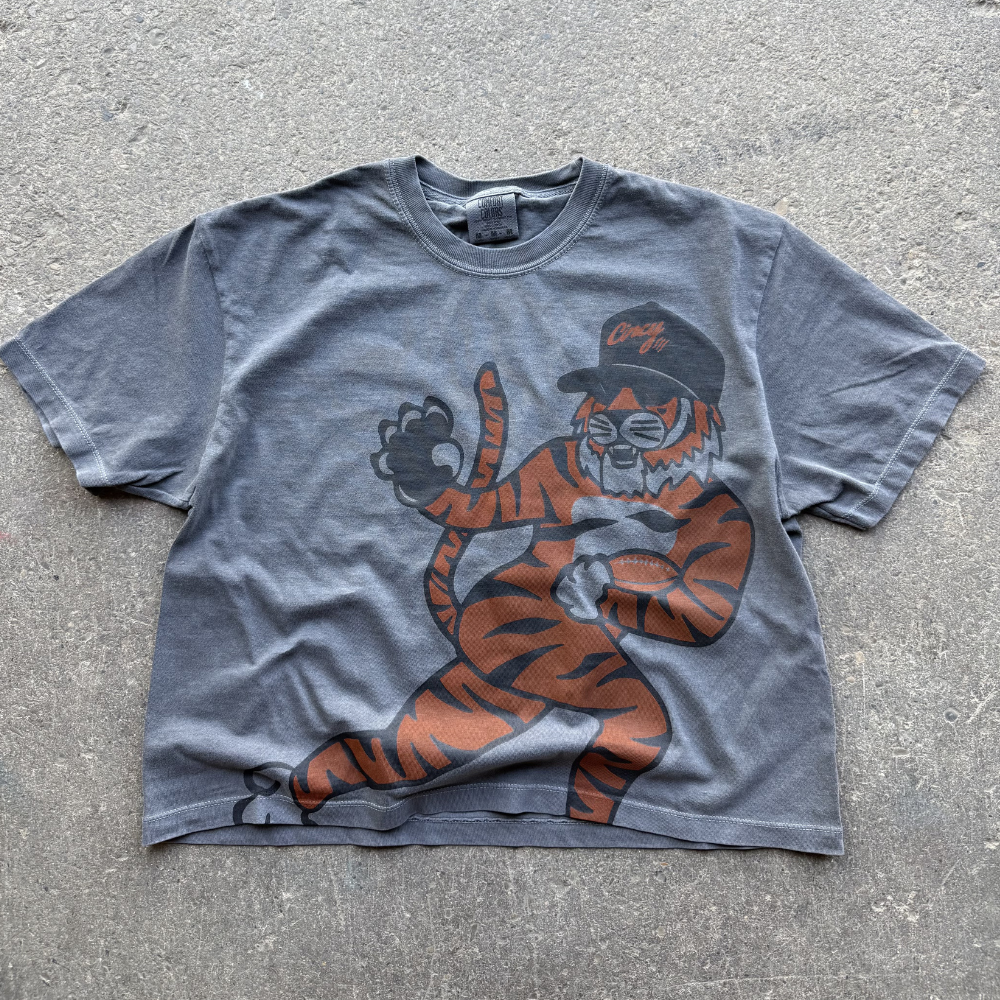 Women's Crop Football Tiger Tee | The Cincy Hat