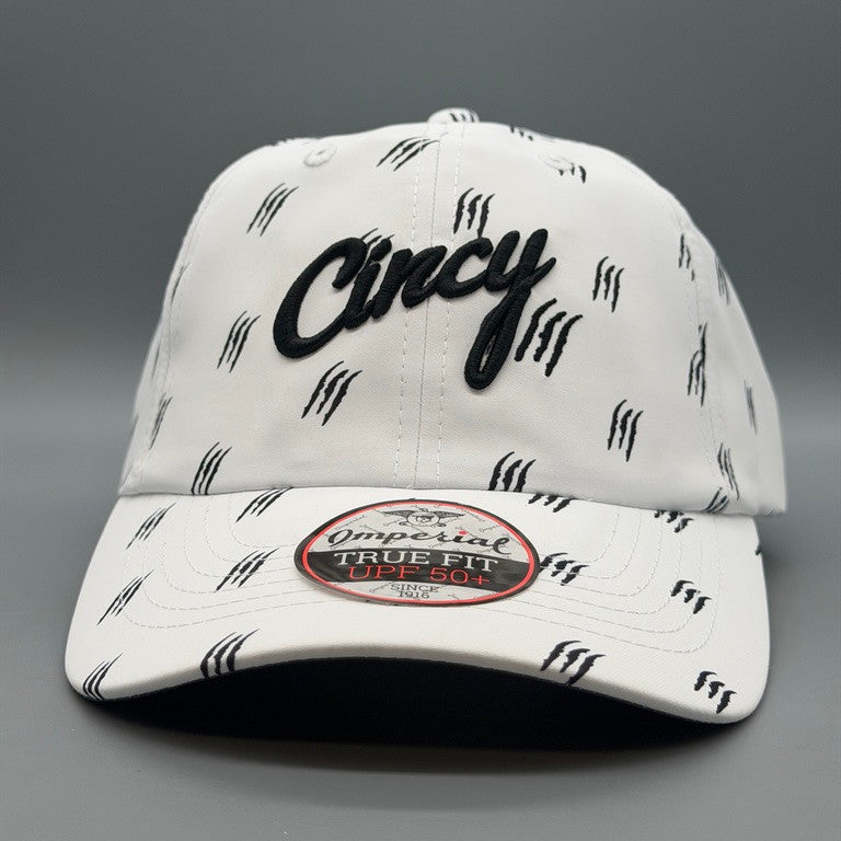 The Claw white hat with black claw print, alternate front view