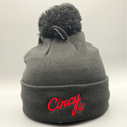 Black Pom Beanie - Red Logo