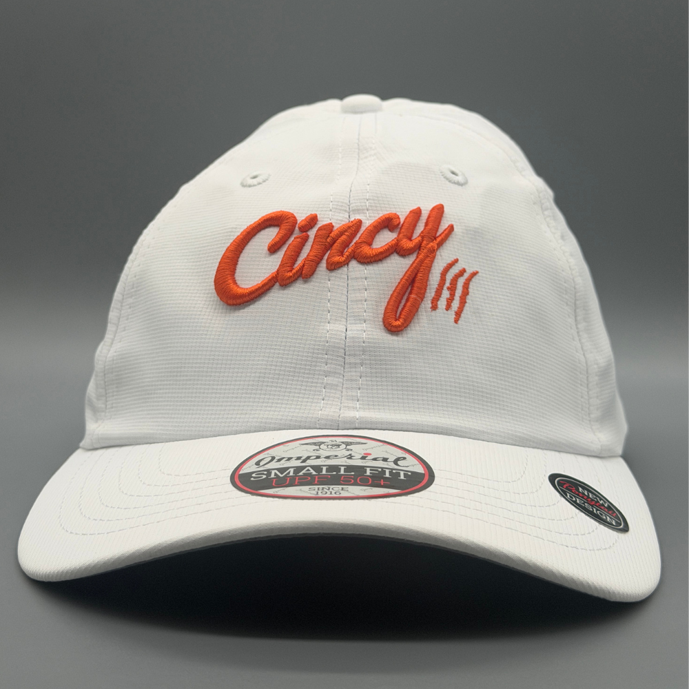 Ponytail Hat - White w/ Orange Logo