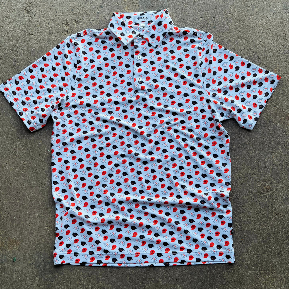 The Cincy Hat Pattern Polo - side profile on course
