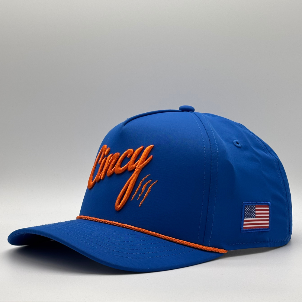 OG 5 Panel Rope Hat - Blue w/ Orange Rope