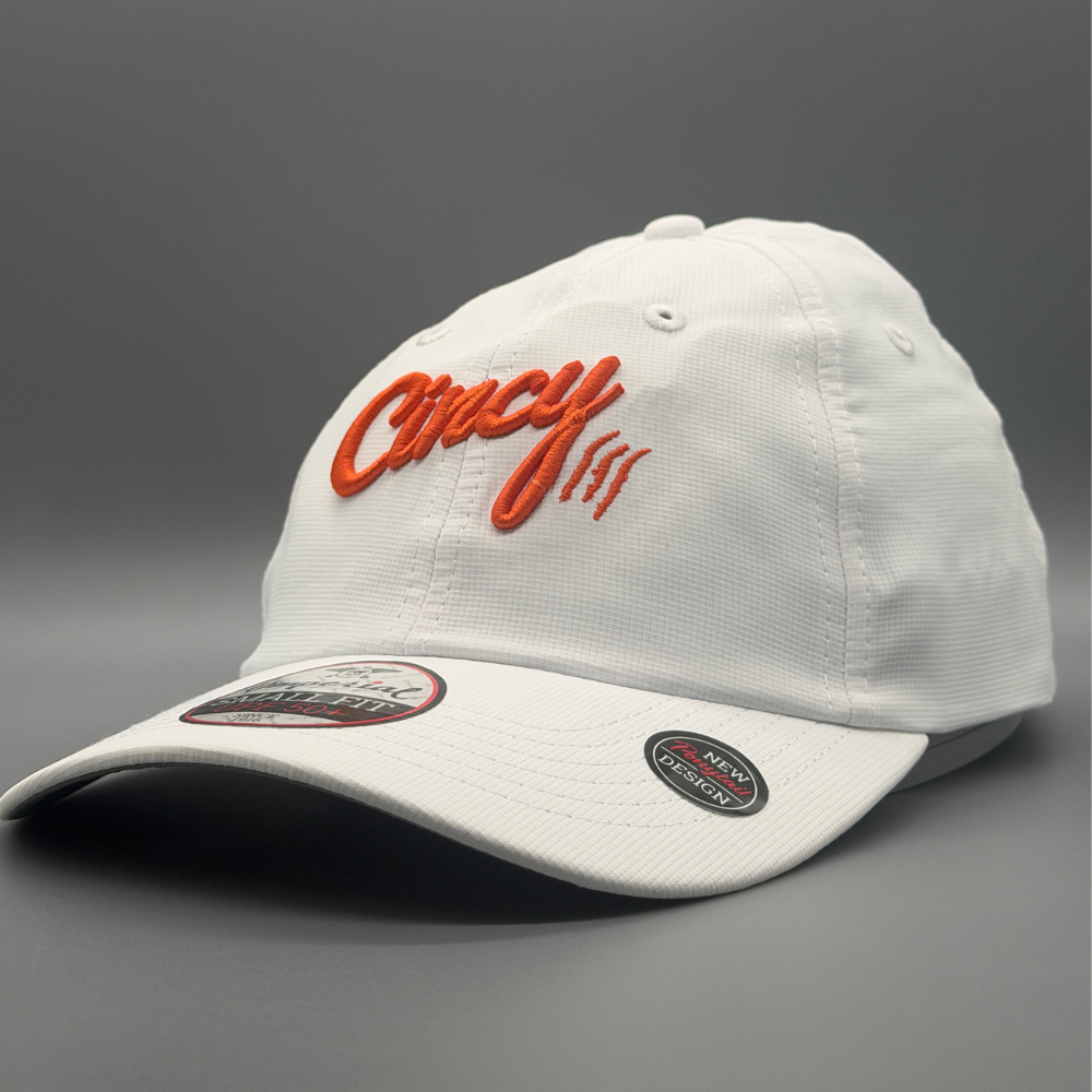Ponytail Hat - White w/ Orange Logo
