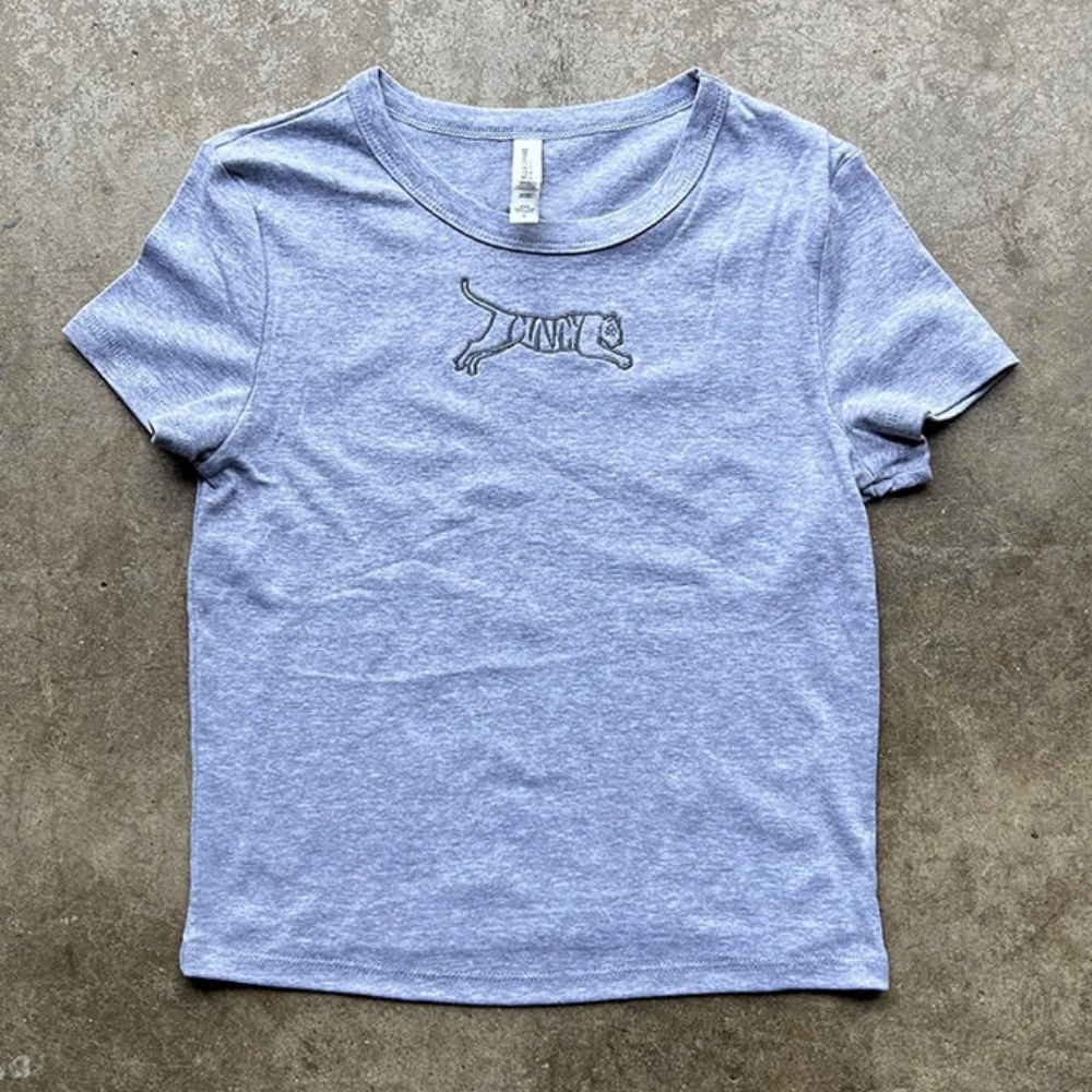Grey Women's Micro Rib Baby Tee - Embroidered "Cincy" Tiger (2-3 Week Shipping)