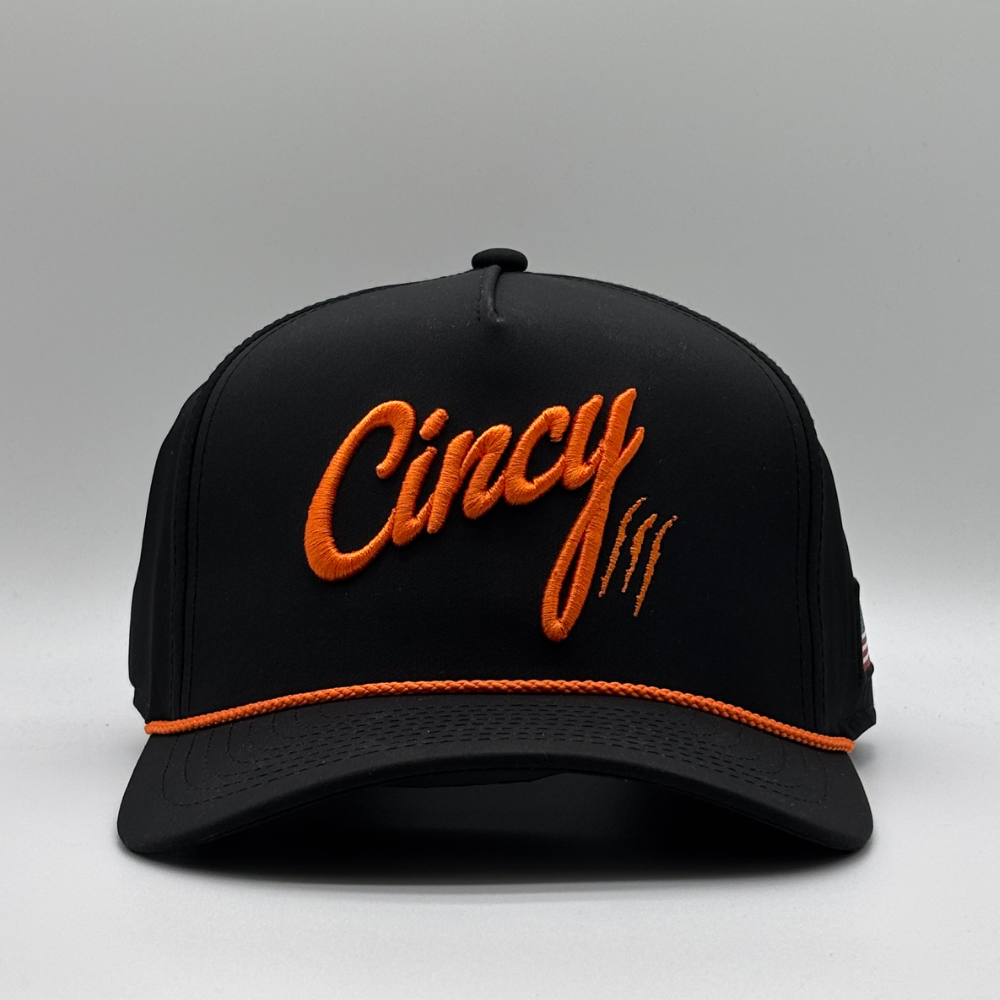 OG 5 Panel Rope Hat - Black w/ Orange Rope