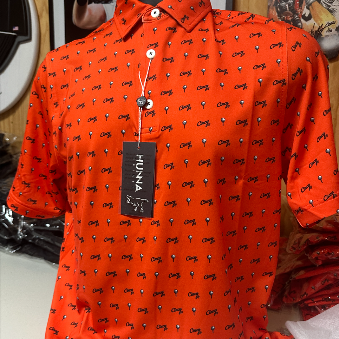 The Cincy Golf Polo - Hunna Shirts Collab - ORANGE