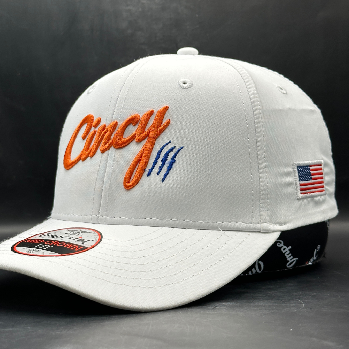 White Mid-Crown Hat w/ Two Tone Logo (Orange and Blue)