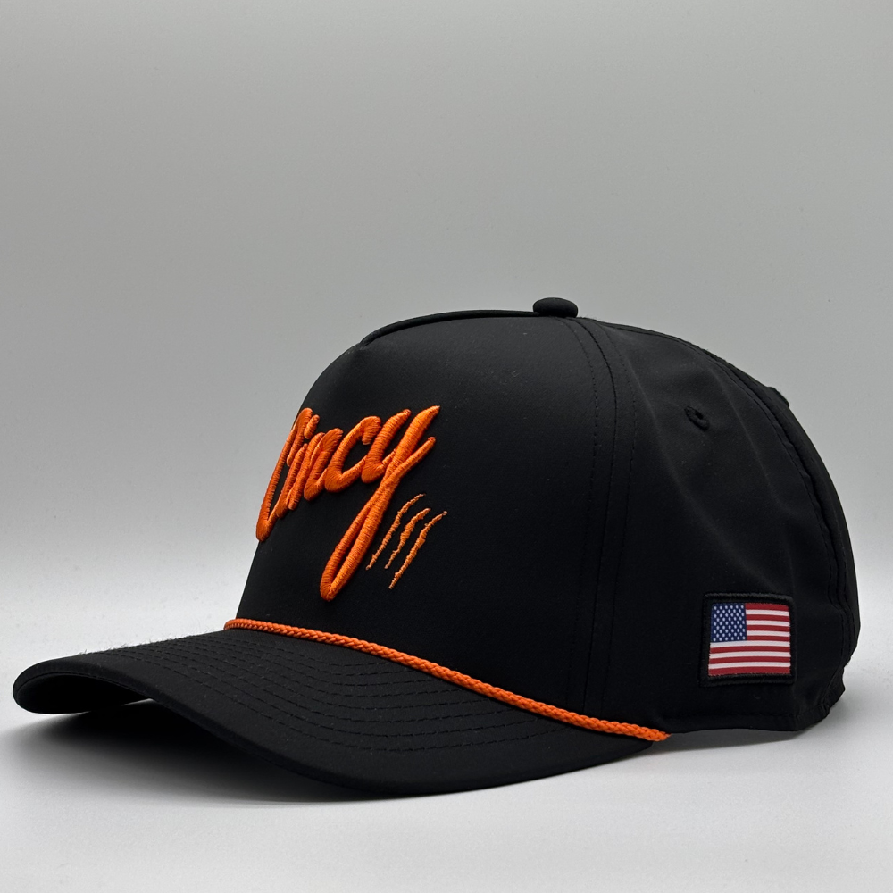 OG 5 Panel Rope Hat - Black w/ Orange Rope