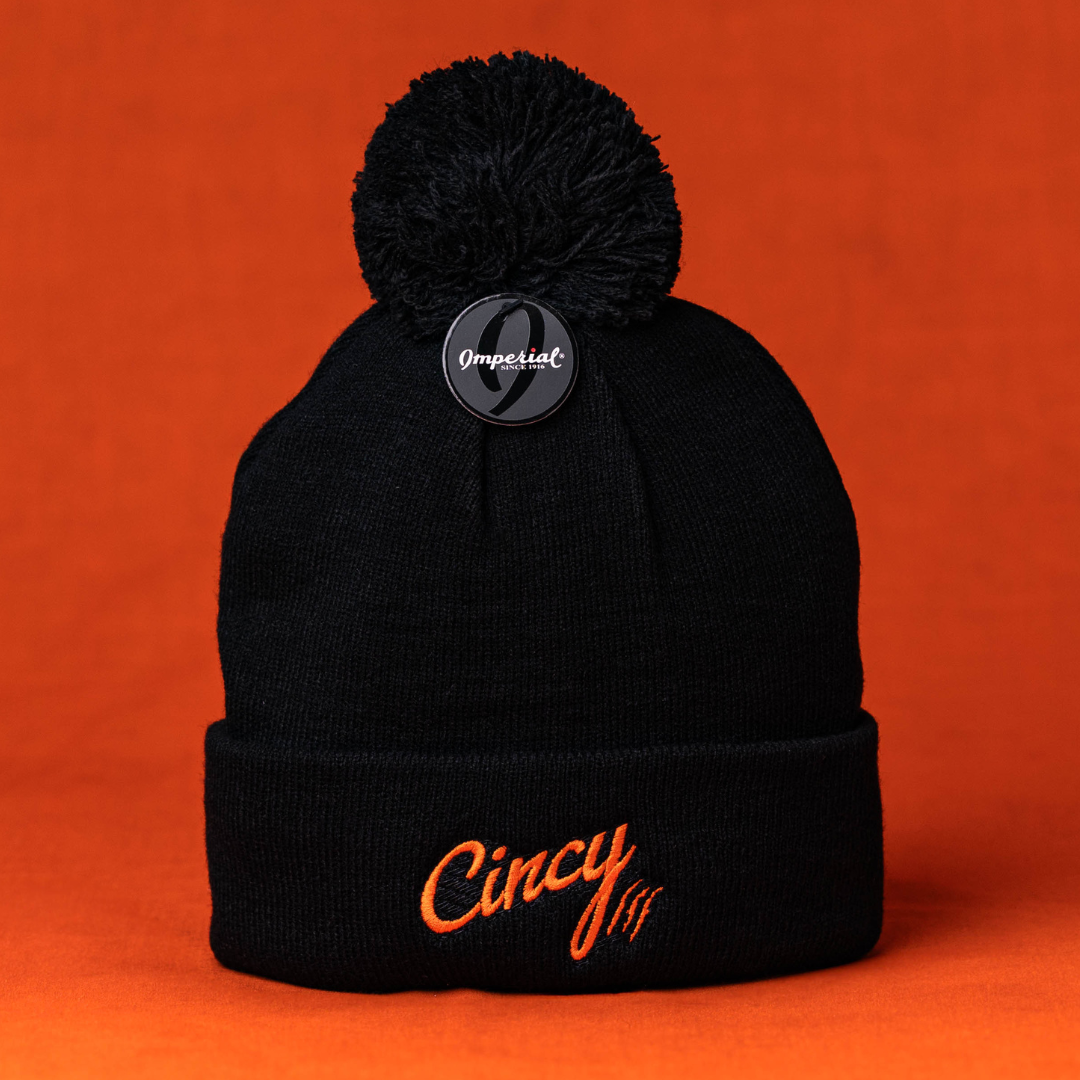 Cincy Beanie - Black w/ Pom