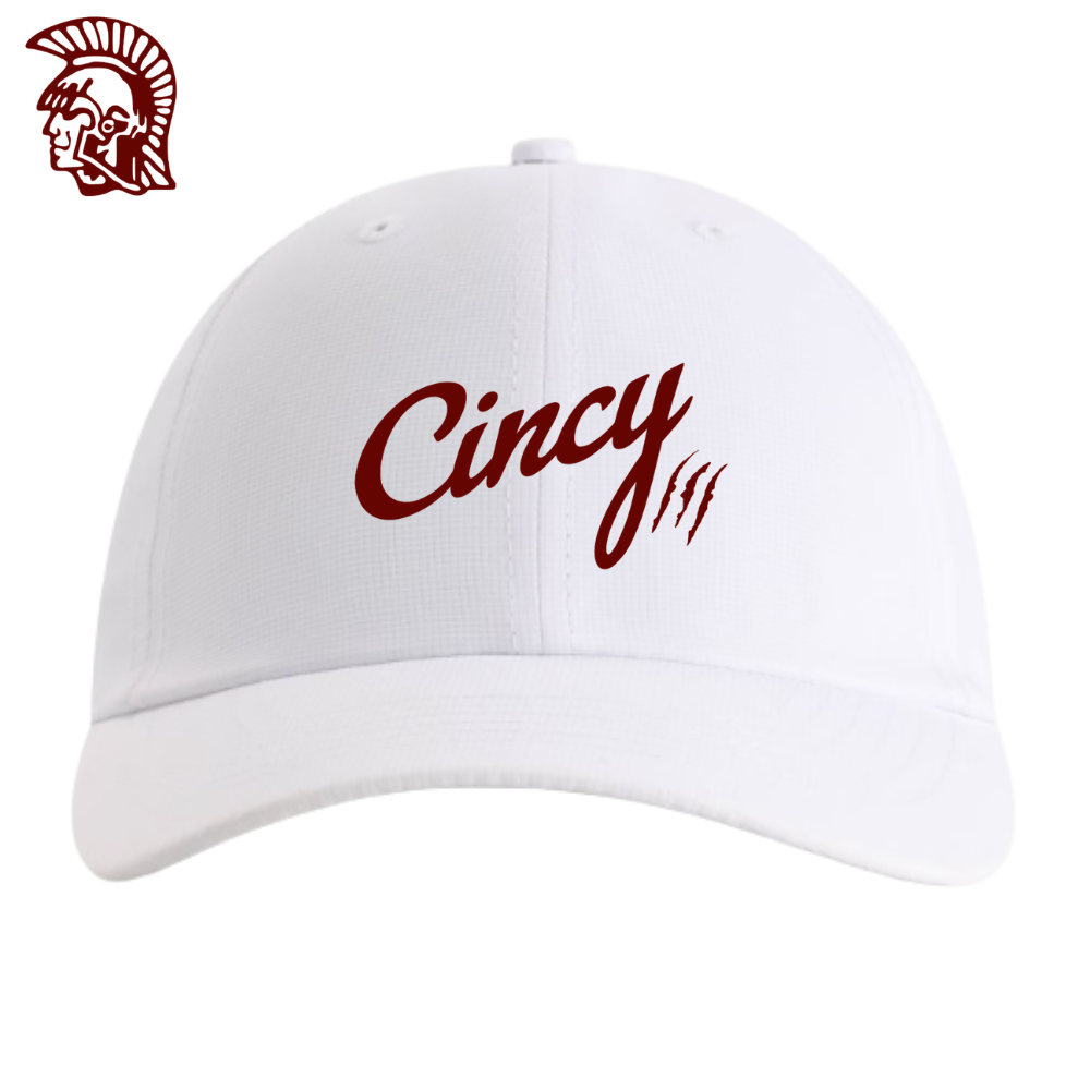 Sacred Heart White Lightweight Performance Cap - Front view with Cincy script