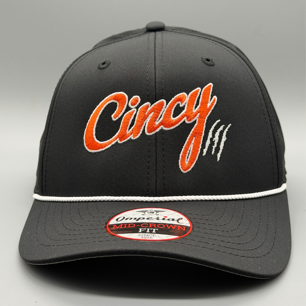 Black Mid-Crown Rope Hat - Orange Eclipse Logo