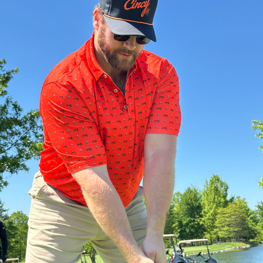 The Cincy Golf Polo - Hunna Shirts Collab - ORANGE