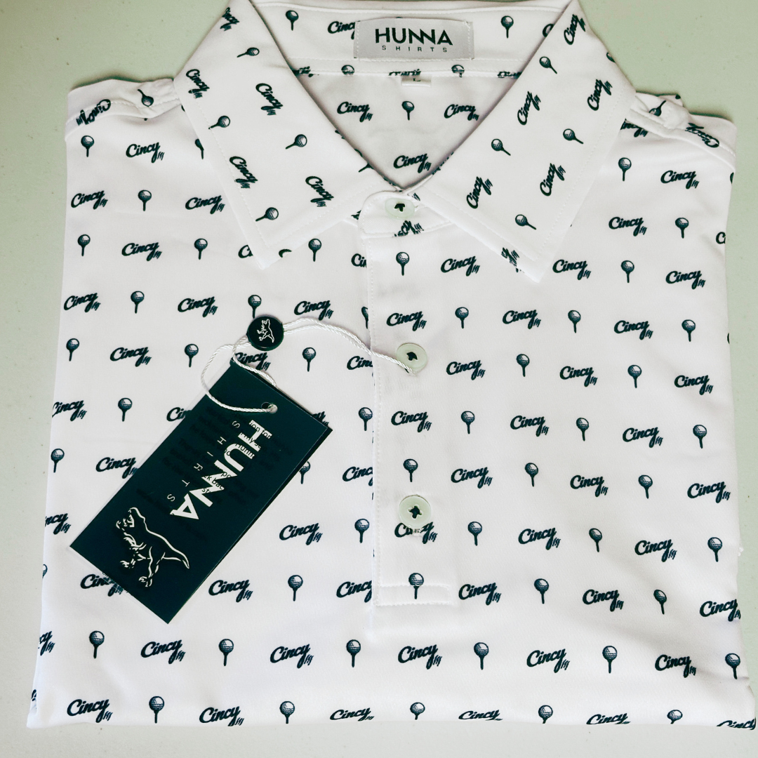 The Cincy Golf Polo - Hunna Shirts Collab - WHITE