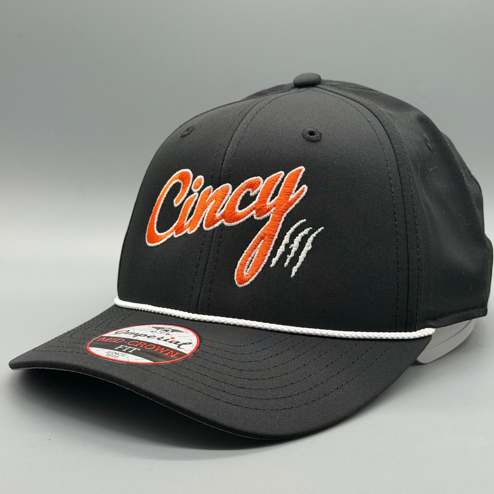 Black Mid-Crown Rope Hat - Orange Eclipse Logo