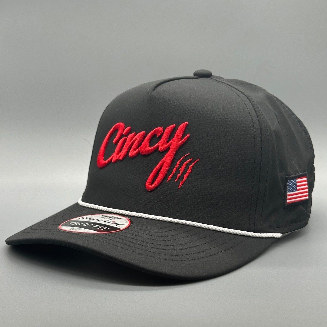 OG 5 Panel Rope Hat - Black with Red Logo