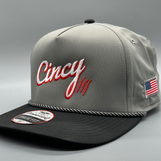 Two Tone Rope Hat - Grey Black w/ Red Offset