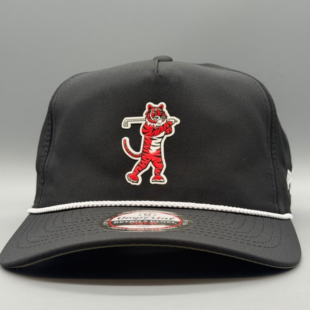 Golfing Tiger - Soft Rope Hat - Black w/ White Rope