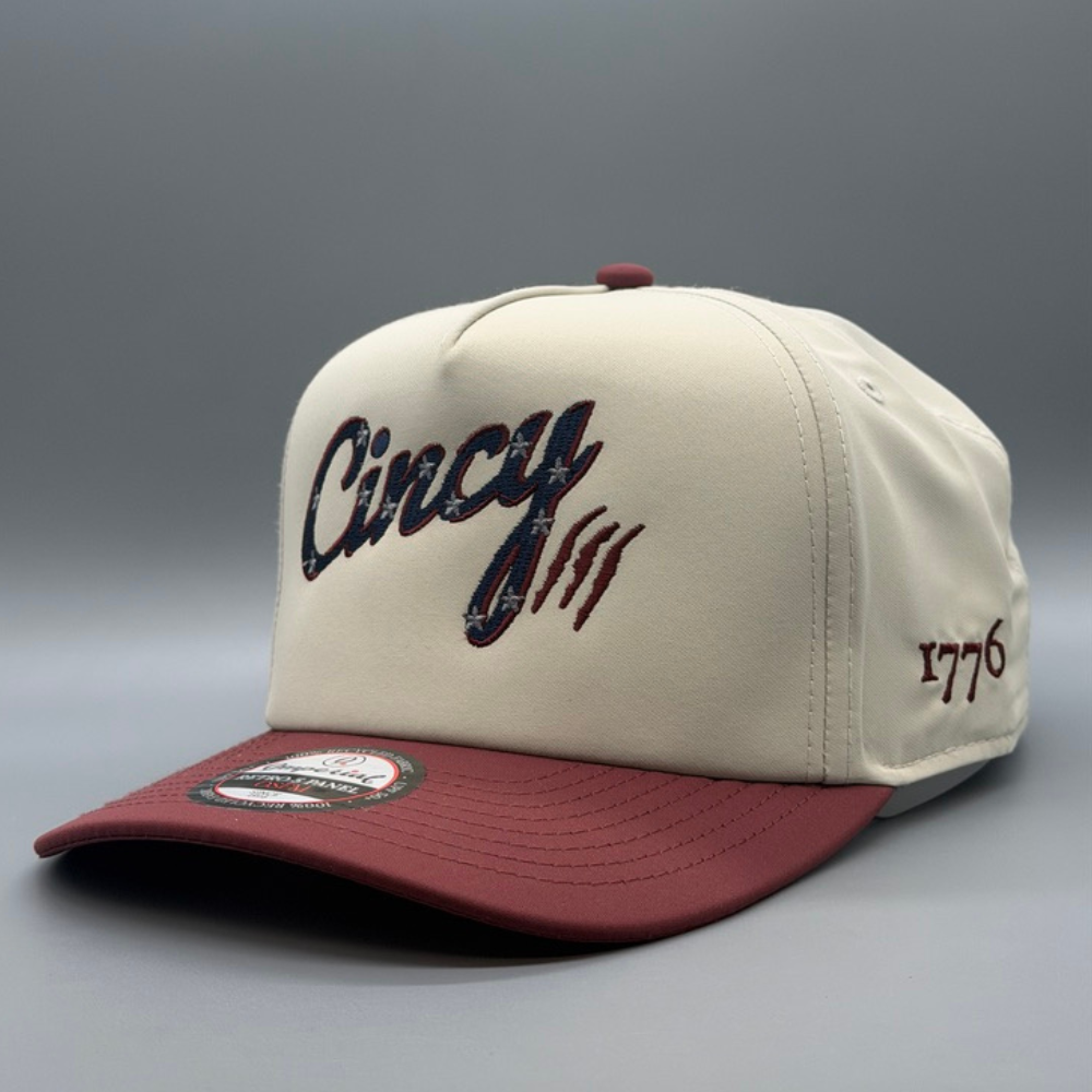 The 1776 - 5 Panel Rope Hat - Putty / Black Cherry - USA Flag Hat