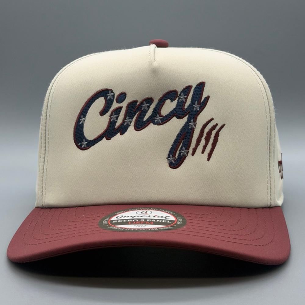 The 1776 - 5 Panel Rope Hat - Putty / Black Cherry - USA Flag Hat