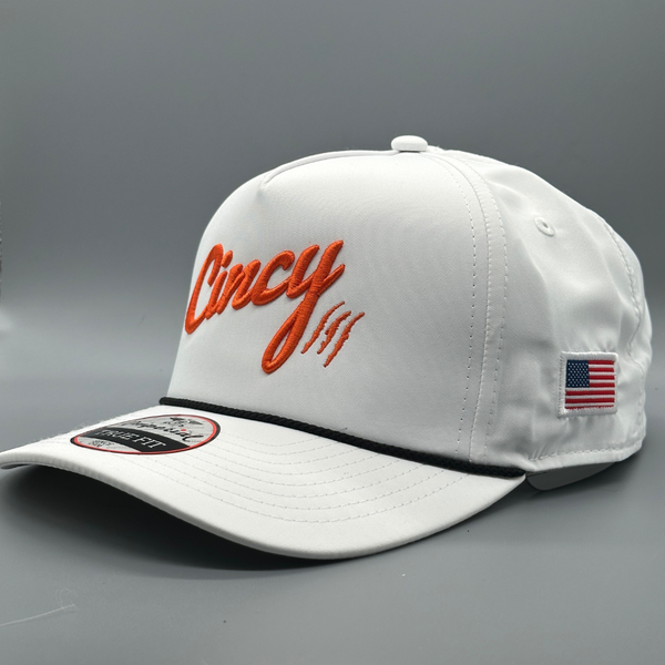 OG 5 Panel Rope Hat - White with Orange Logo – The Cincy Hat