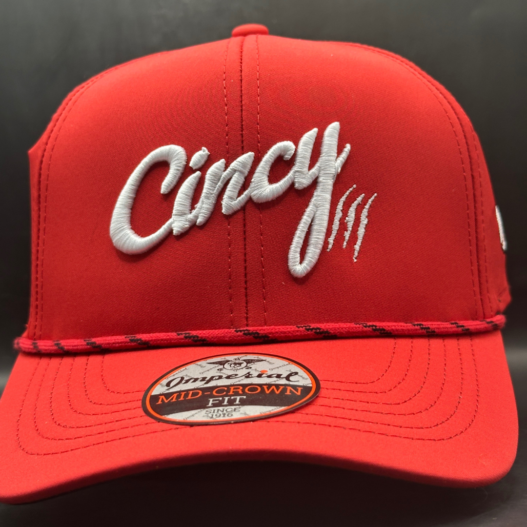Baseball Series - Mid-Crown w/ Striped Rope - Red Hat with White Logo