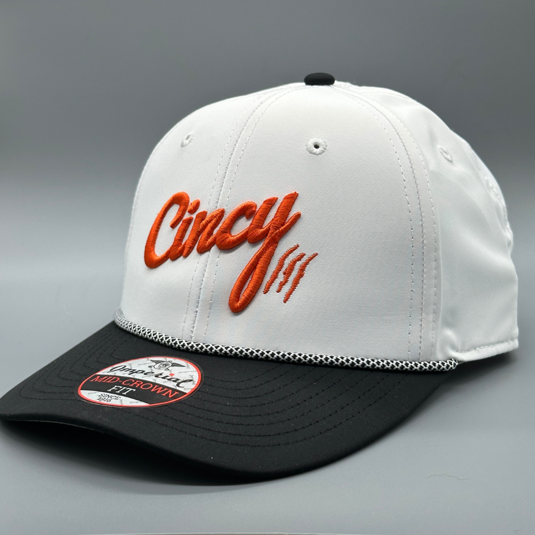 Two Tone Mid-Crown Rope Hat - White / Black w/ Orange