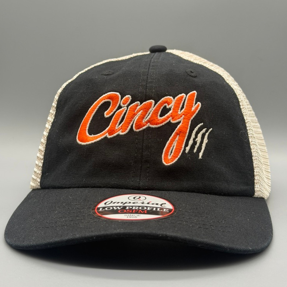 Low Profile Mesh - Black - Orange Outline Logo, side view