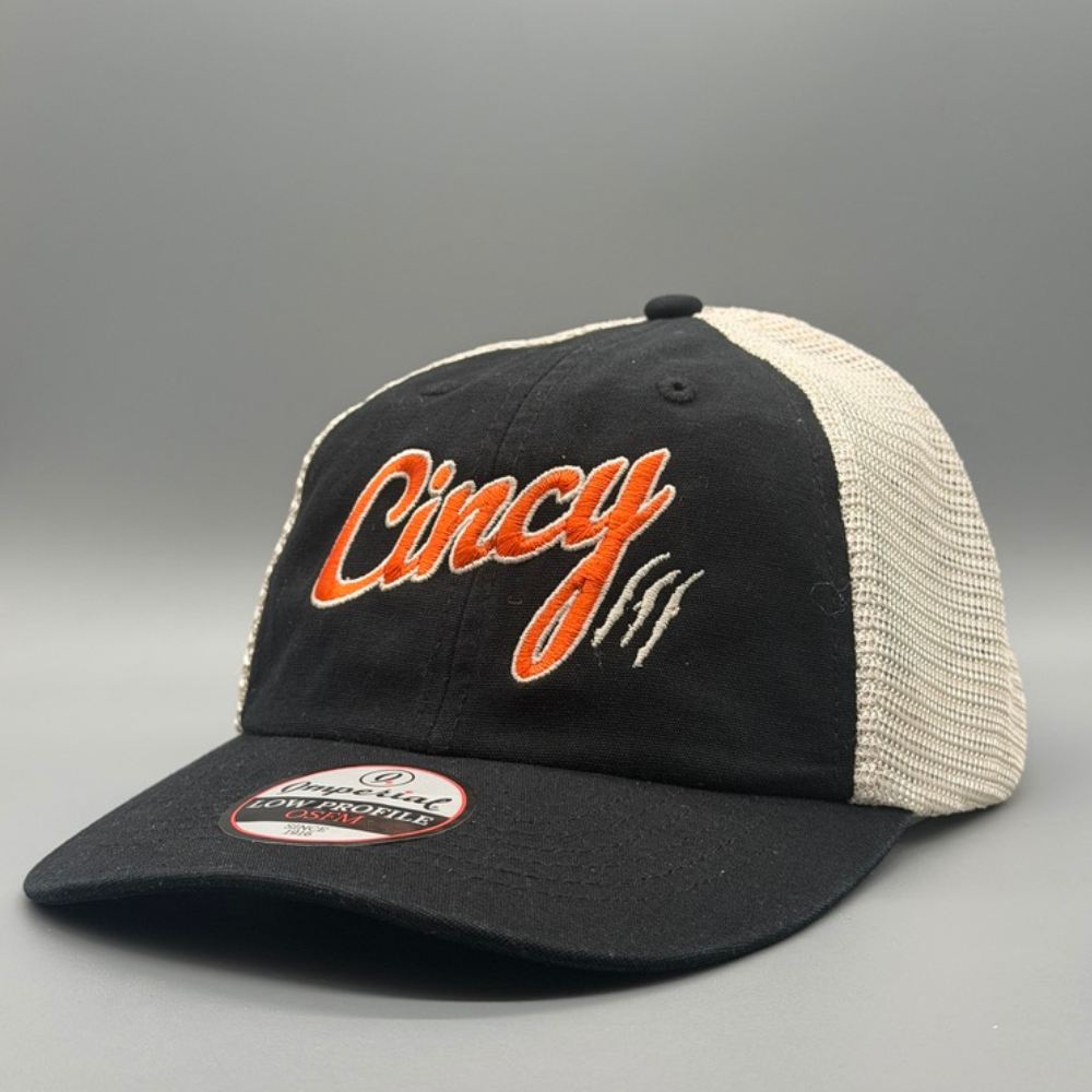 Low Profile Mesh - Black - Orange Outline Logo, front view