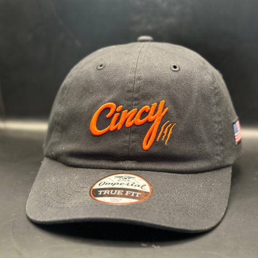 Cotton Dad Hat - Black w/ Orange Logo