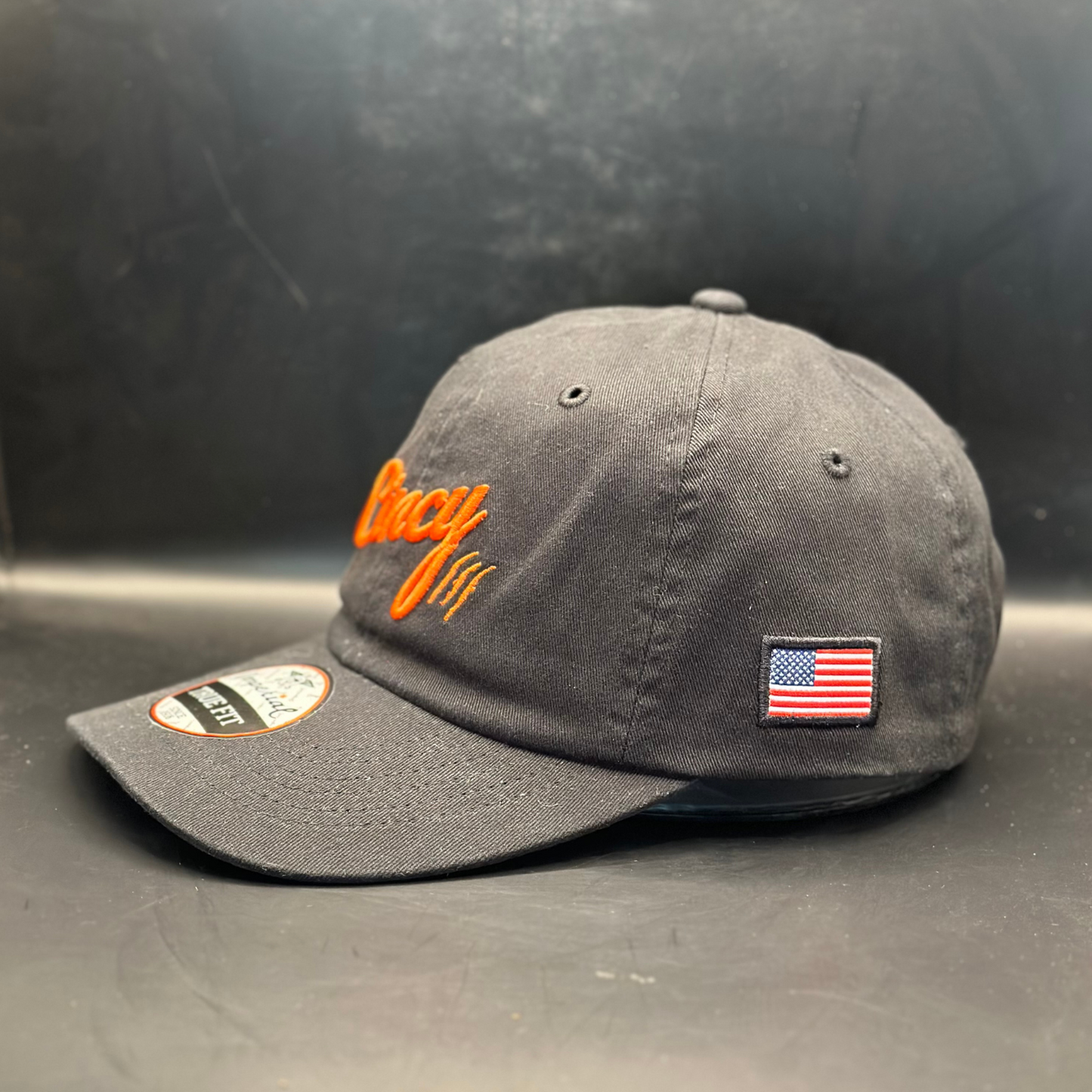 Cotton Dad Hat - Black w/ Orange Logo