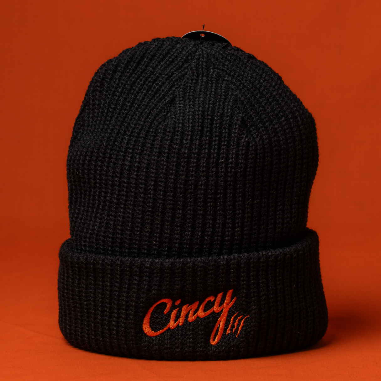 Black Knit Beanie - Orange Logo