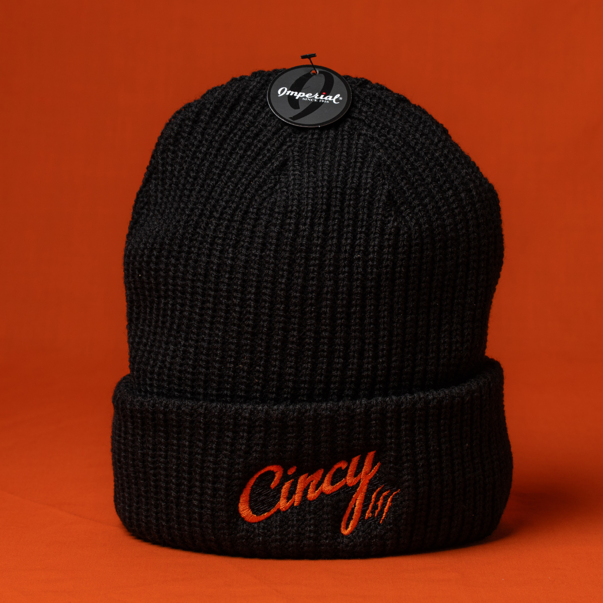 Black Knit Beanie - Orange Logo