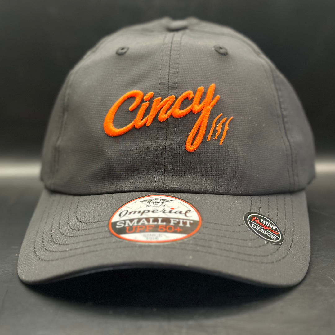 Ponytail Hat - Black w/ Orange Logo