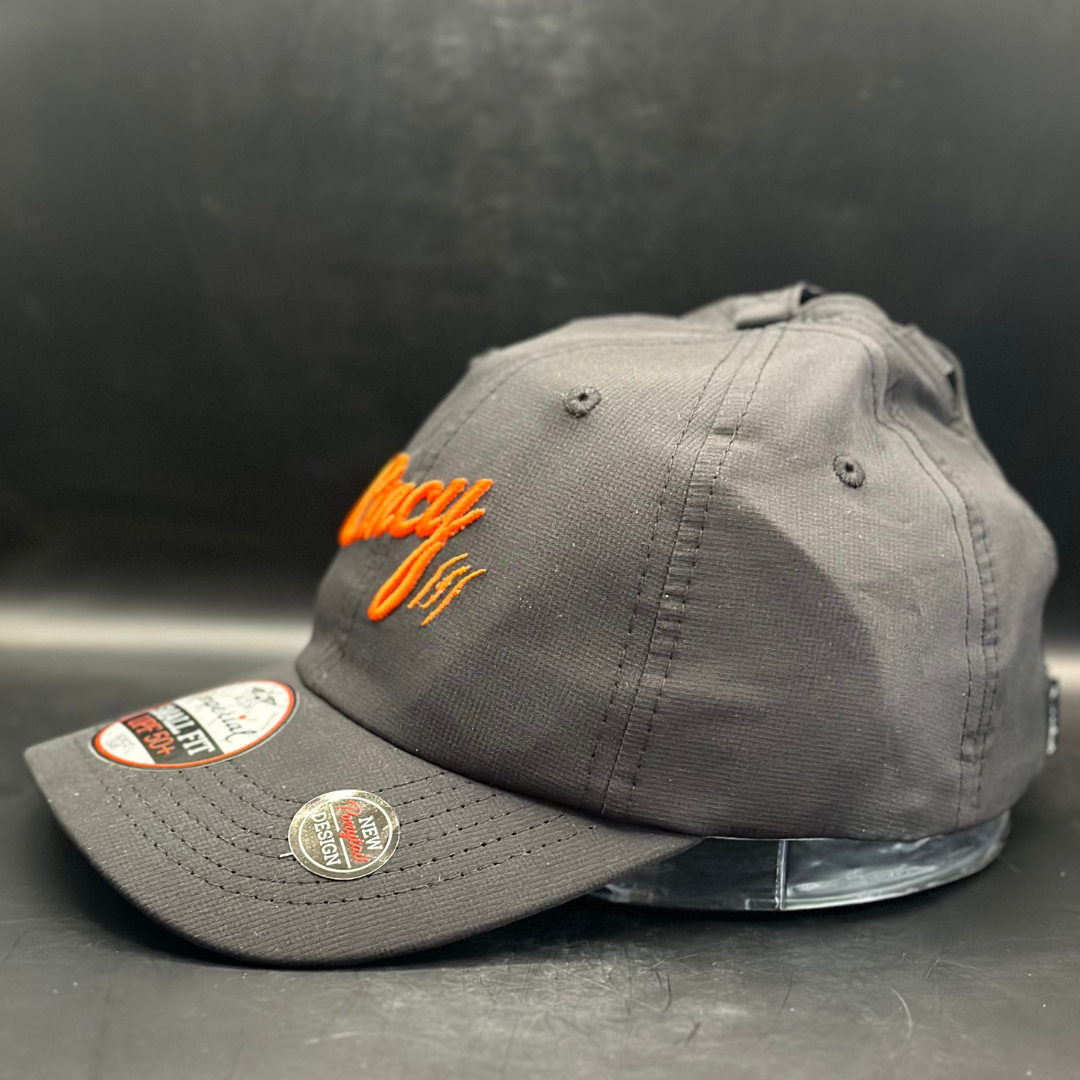 Ponytail Hat - Black w/ Orange Logo