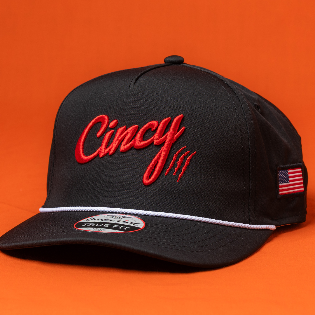 OG 5 Panel Rope Hat - Black with Red Logo