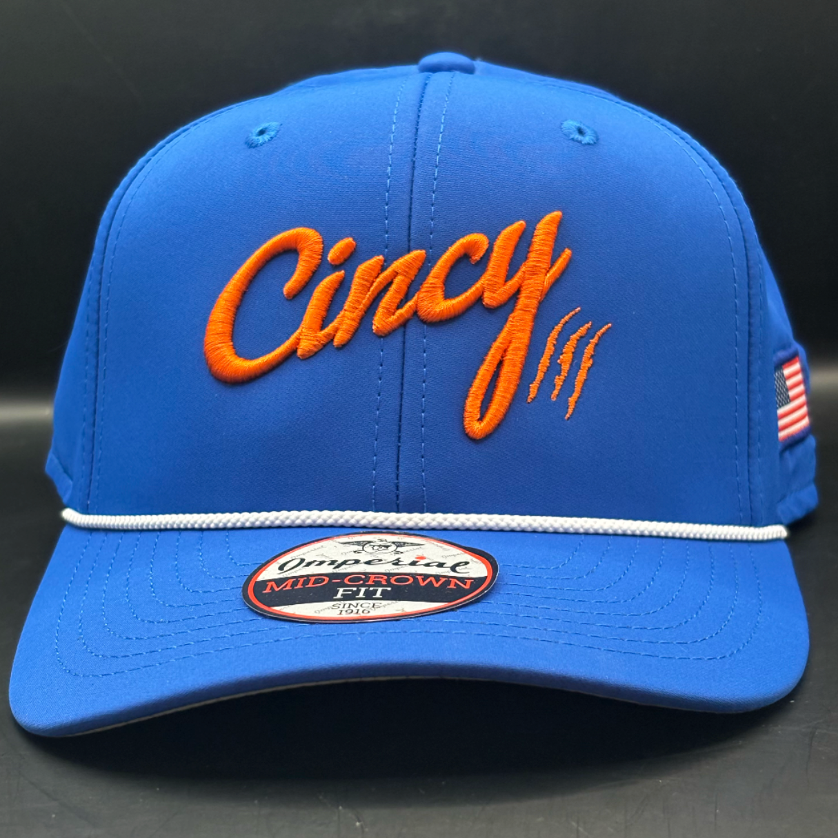 Mid-Crown Rope Hat - Blue with Orange Logo