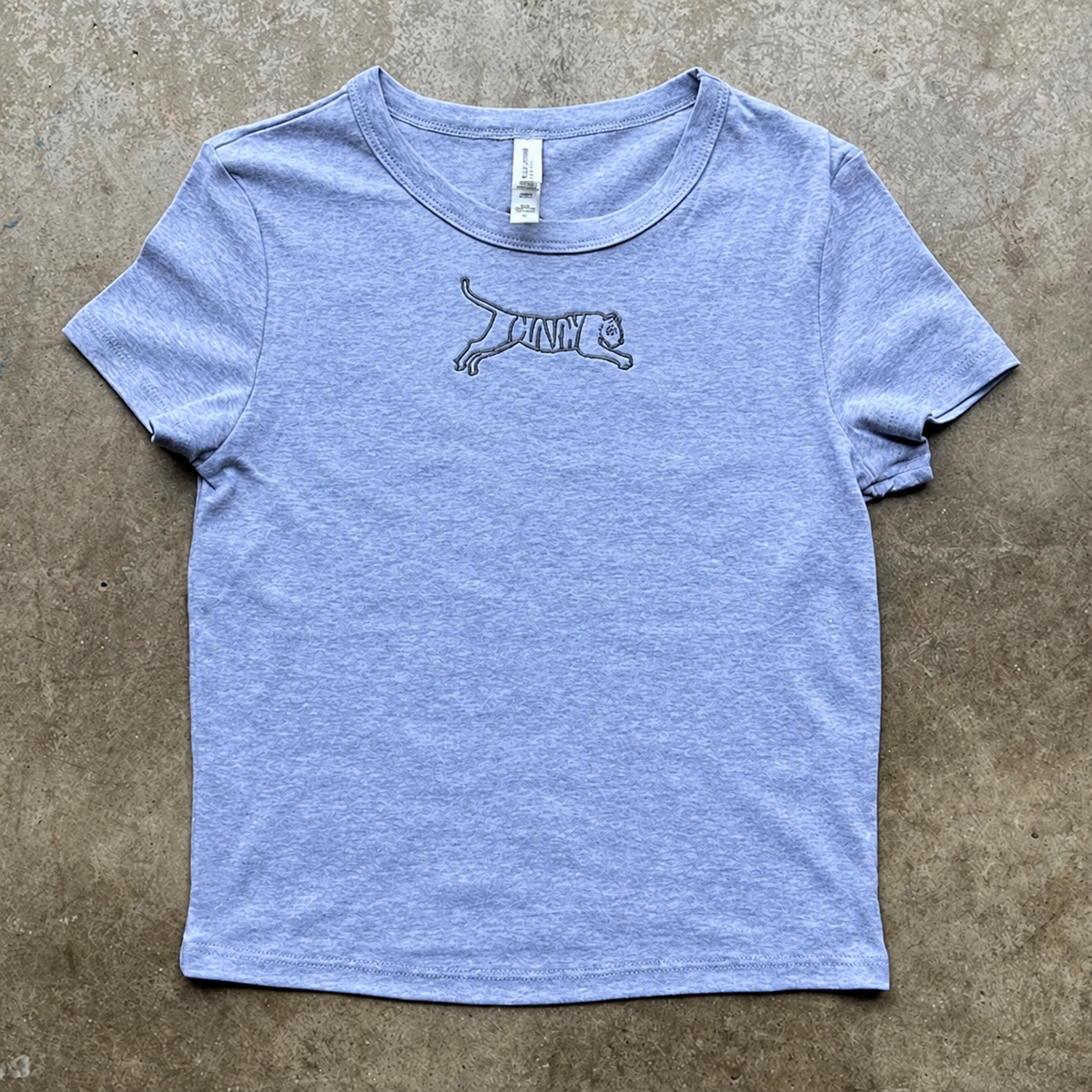 Grey Women's Micro Rib Baby Tee - Embroidered "Cincy" Tiger (2-3 Week Shipping)