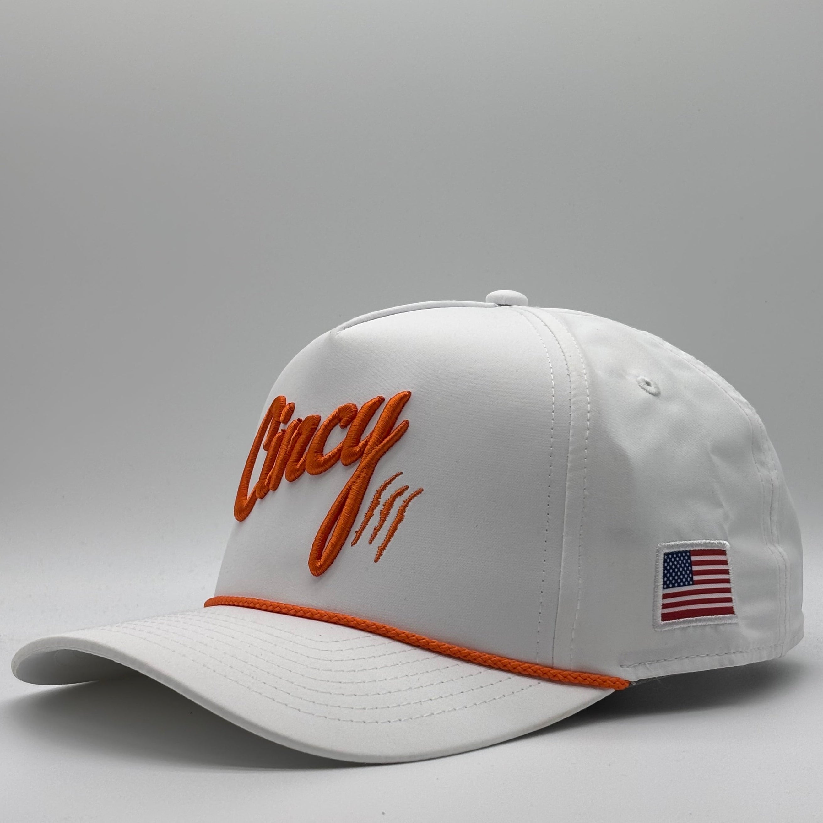 OG 5 Panel Rope Hat - White w/ Orange Rope