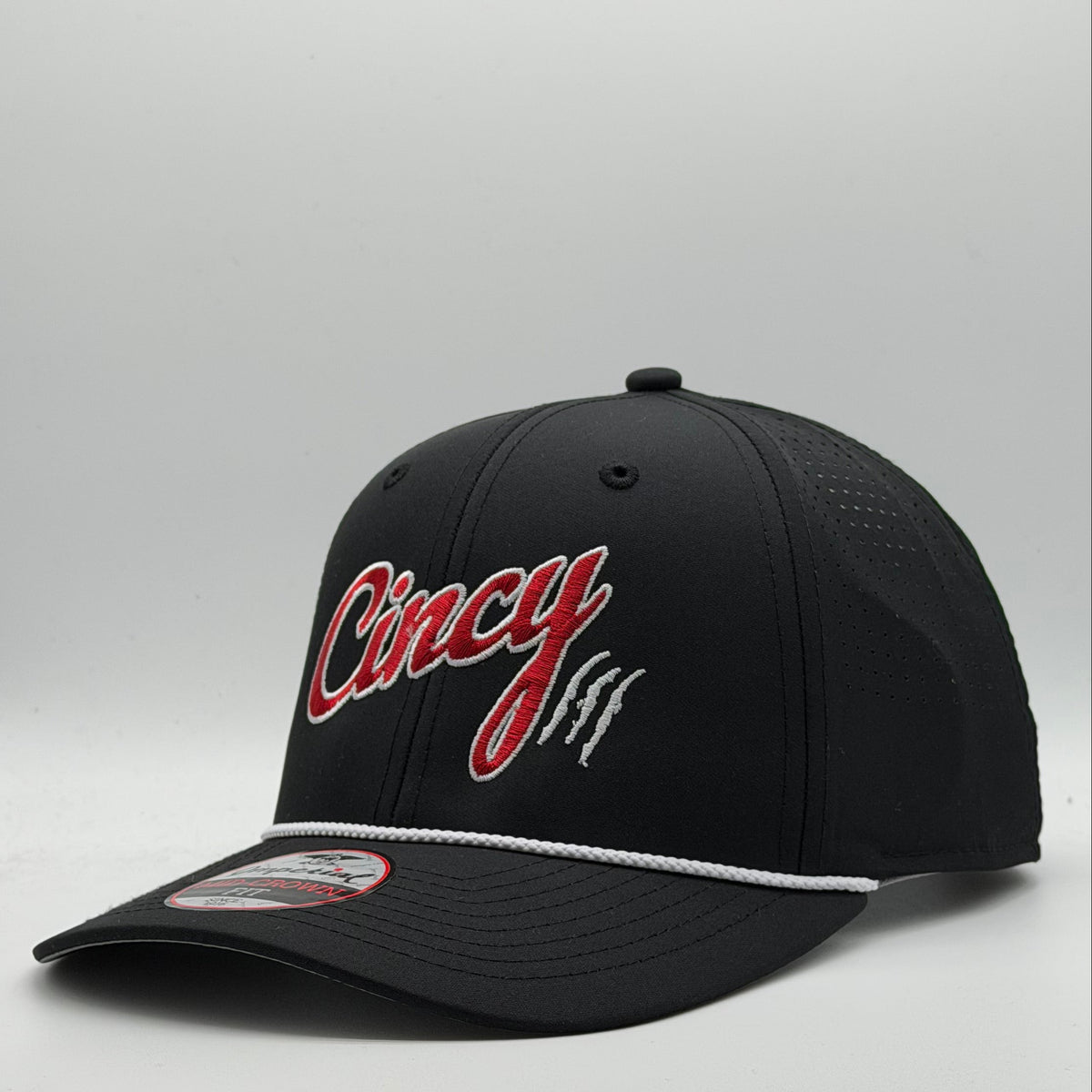 Mid-Crown Airflow - Black w/ Red - Outline Logo – The Cincy Hat