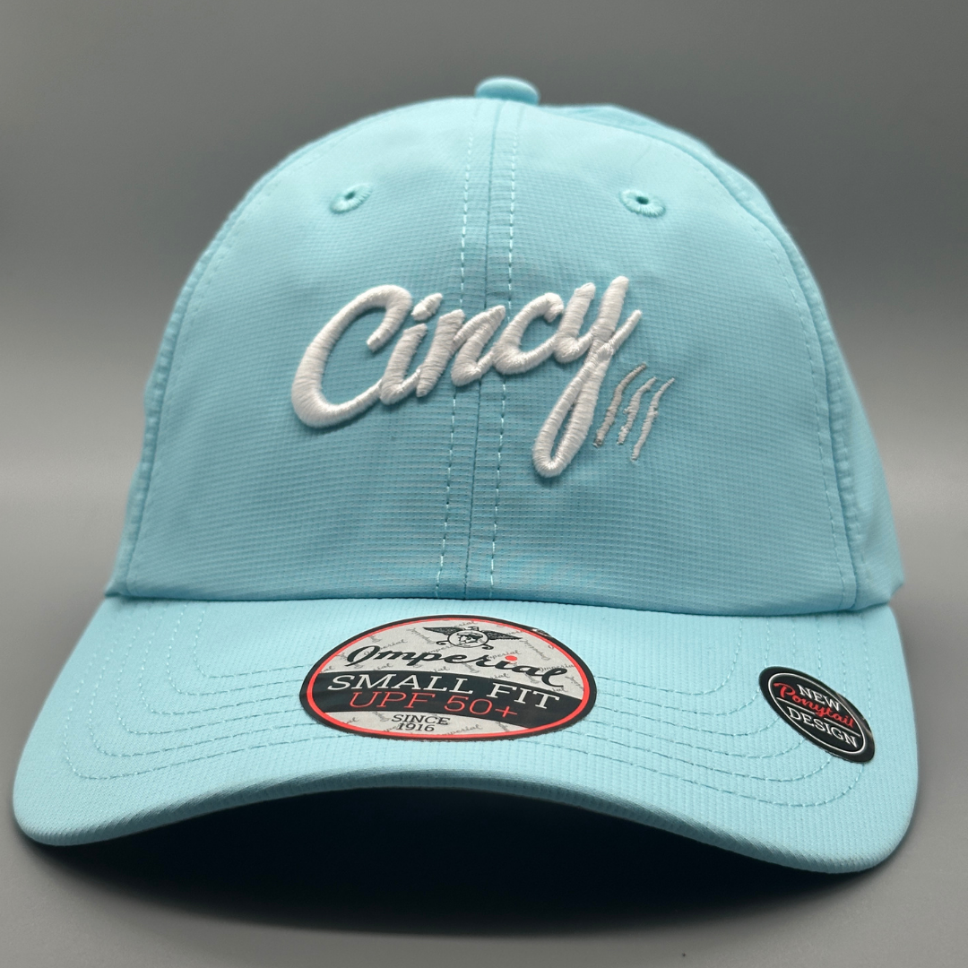 Ponytail Hat - Light Blue w/ White