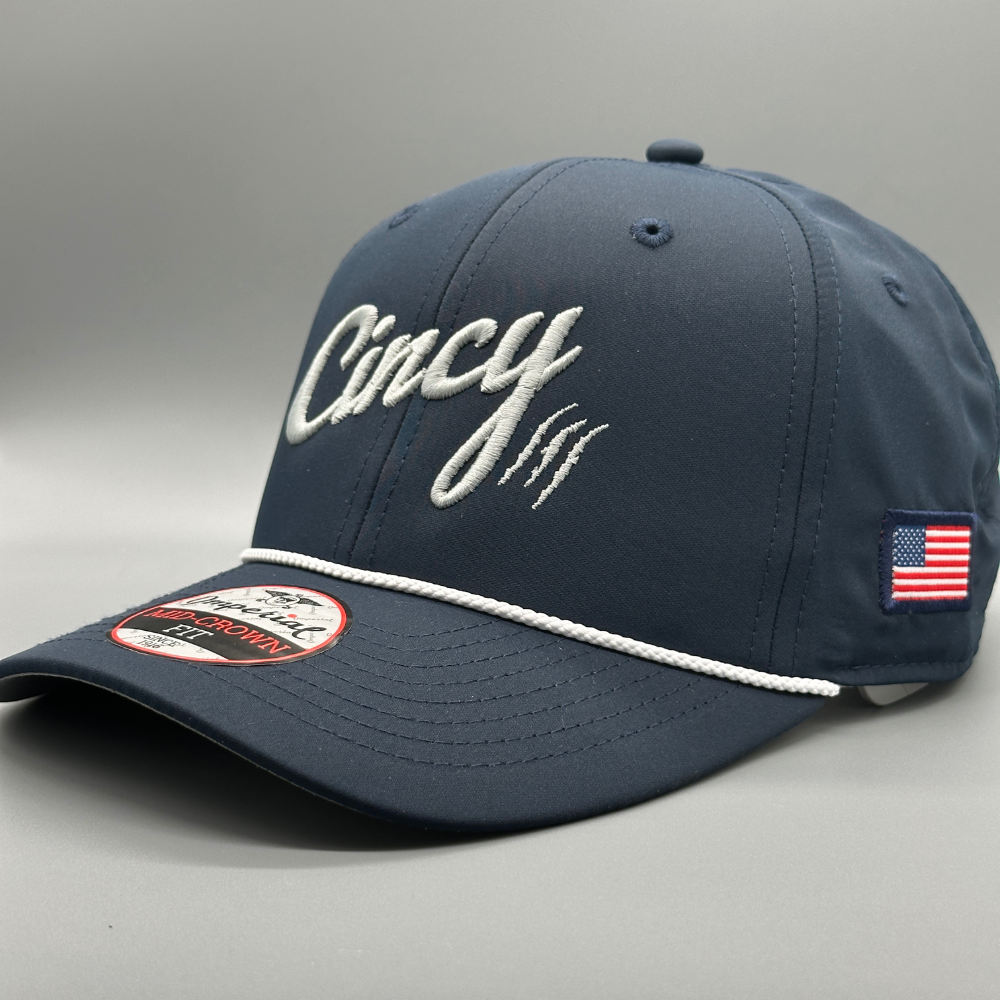 Mid-Crown Rope Hat - Navy w/ Silver Logo
