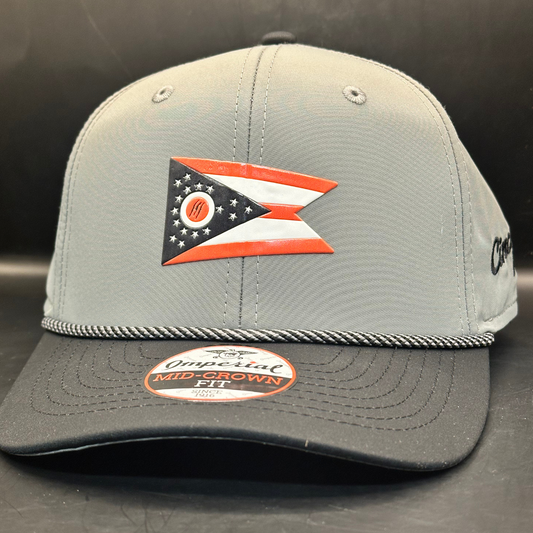 Ohio Flag Hat - Grey Black Mid-Crown Rope Hat - 3D Insignia