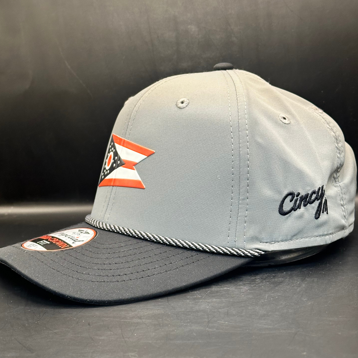 Ohio Flag Hat - Grey Black Mid-Crown Rope Hat - 3D Insignia