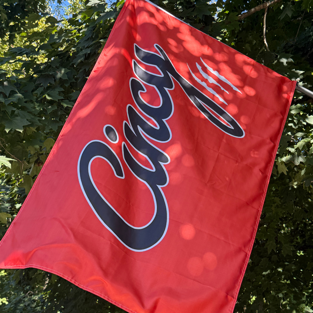 Cincy house flag with pole sleeve in orange