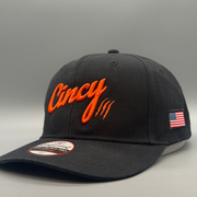Heavy Washed Cotton - Mid-Crown - Black w/ Orange Logo