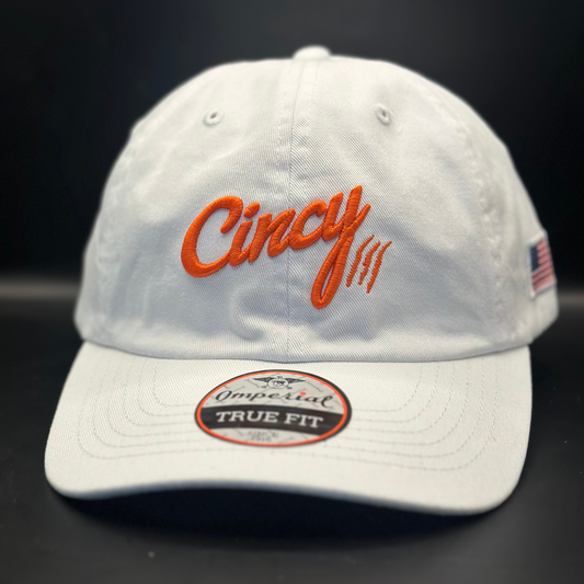 Cotton Dad Hat - White w/ Orange Logo